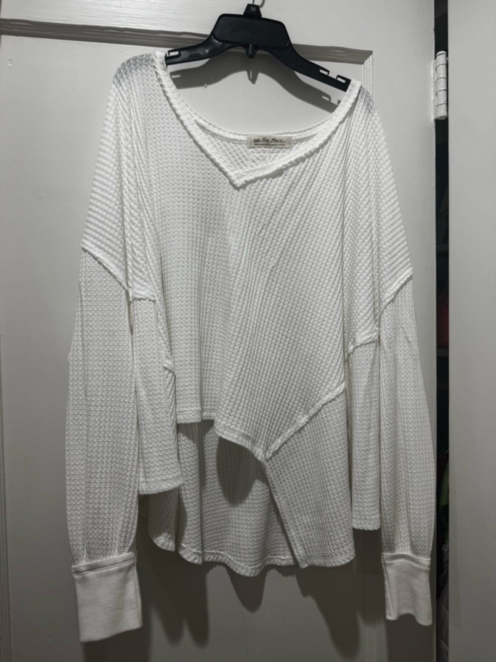 Free People White Waffle-Knit Asymmetrical top/pullover flowy look